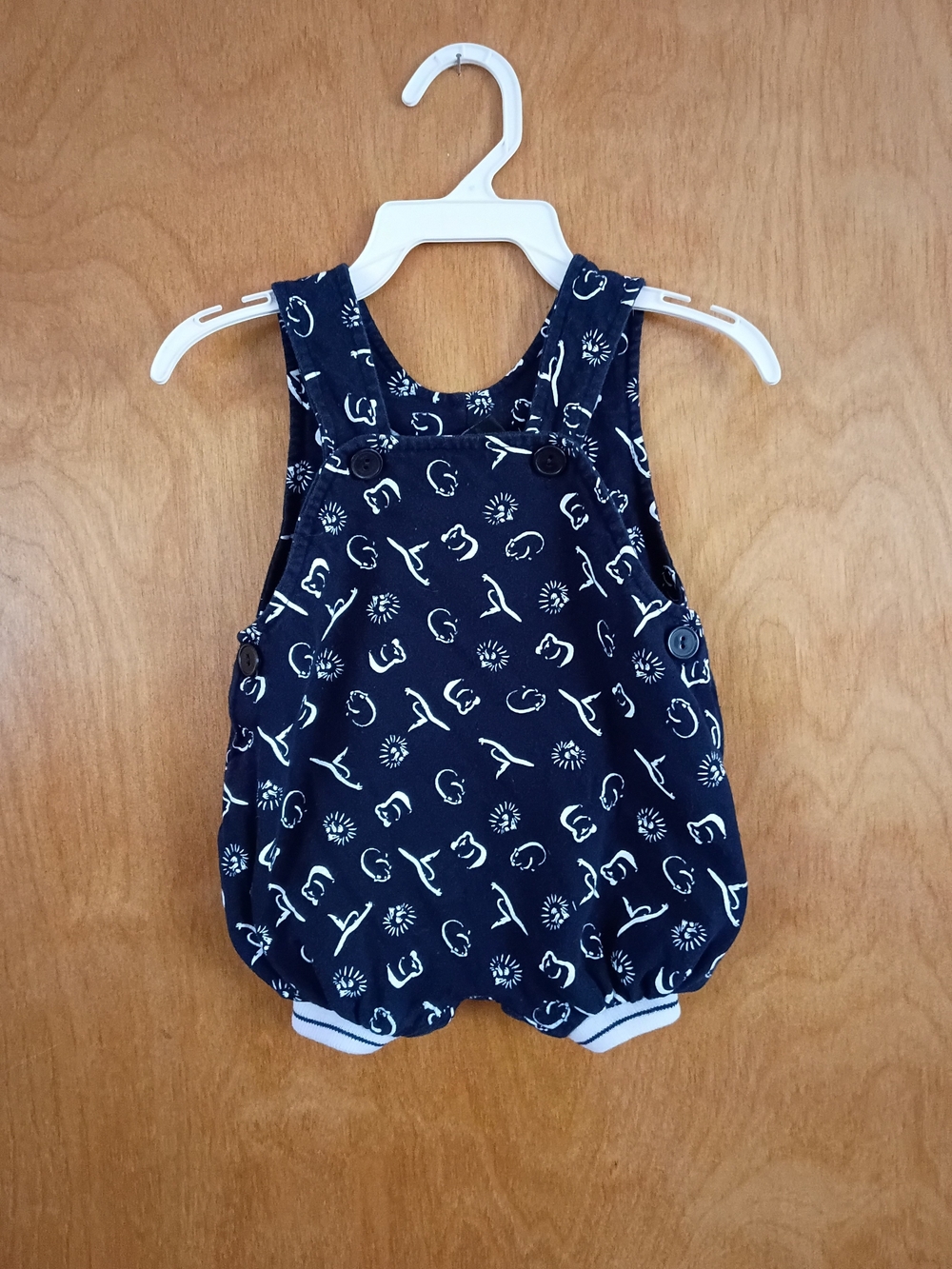 Navy Printed Baby One-Piece Romper with Button Straps